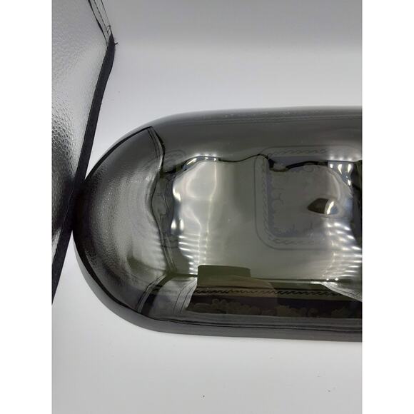 Smoky Glass Tray Plate With White & Gold Accent Console Dish Serving Platter - Picture 8 of 12